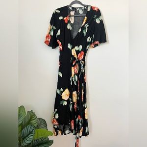 Forever 21 Black Floral Wrap Maxi Dress